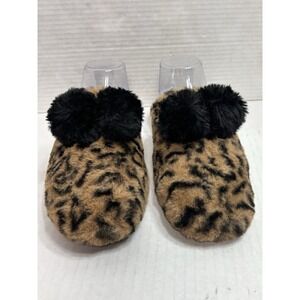 Calistoga Leopard Faux Fur Pom Pom Mule Slippers Womens Size 10‎ Cozy Plush